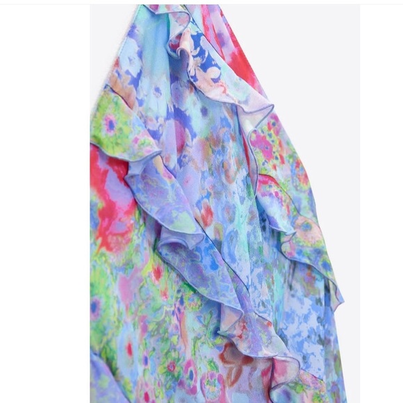 Zara ruffle printed halter midi Dress NEW - Picture 9 of 14